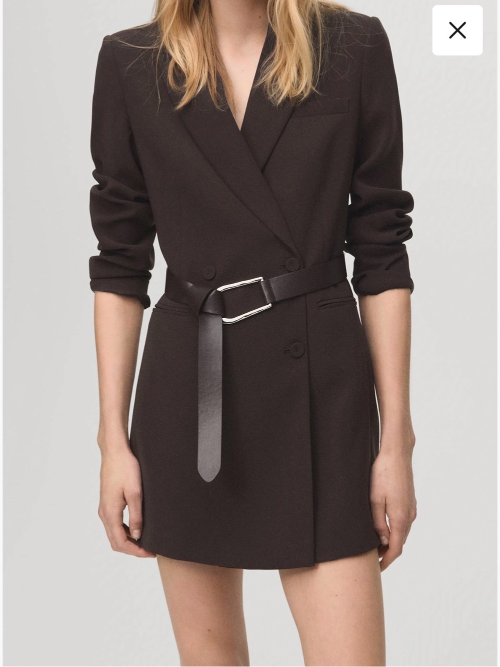 Mango Dark Brown Belted Blazer Dress